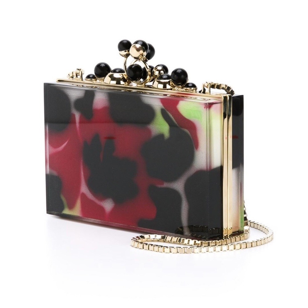 Elie Saab Multicolored Flower Print Acrylic Box Clutch Bag $2198 - Picture 7 of 9